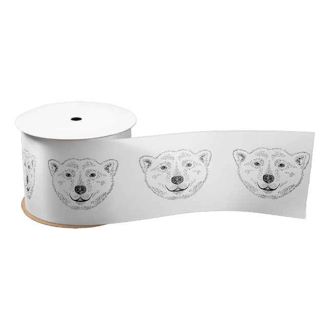 Polar Bear Face Line Kunst-Sketch-Illustration Satinband (Spule)