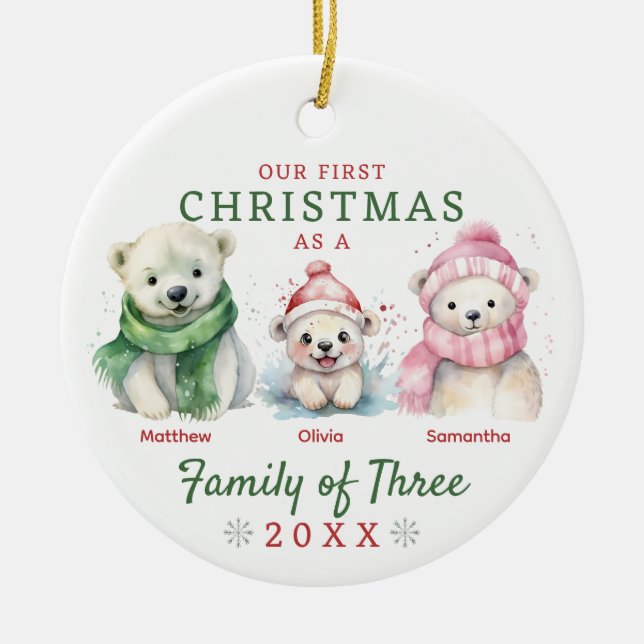Polar Bear Familie von drei ersten Weihnachten Keramik Ornament (Vorne)