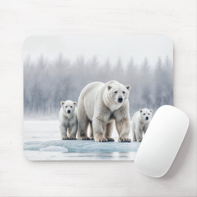 Polar Bear Family On an Ice Floe Mousepad (Mit Mouse)