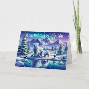 Polar Bear Family Snowy Scene Painting