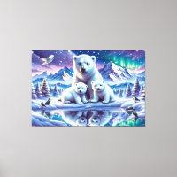Polar Bear Family Snowy Scene Painting
