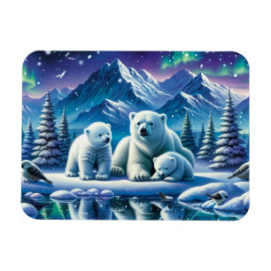 Polar Bear Family Snowy Scene Painting Magnet