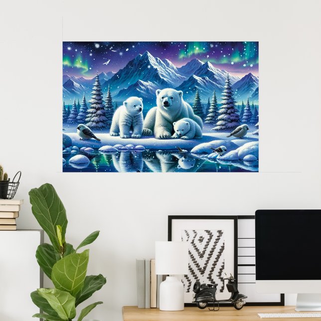 Polar Bear Family Snowy Scene Painting Poster (Heimbüro)