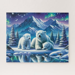 Polar Bear Family Snowy Scene Painting Puzzle