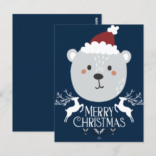 Polar Bear Funny Christmas Holidays Navy Postkarte