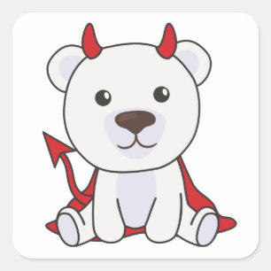 Polar Bear Halloween Niedlicher Teufel Kids Hexen  Quadratischer Aufkleber