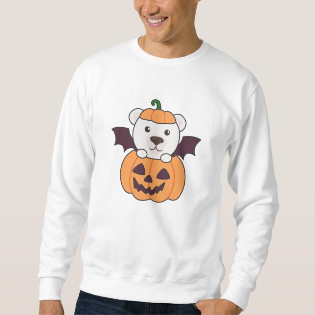 Polar Bear Halloween Pumpkin Bat Costume Sweatshirt (Vorderseite)