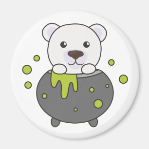 Polar Bear Happy Halloween Cauldron Bat Magnet
