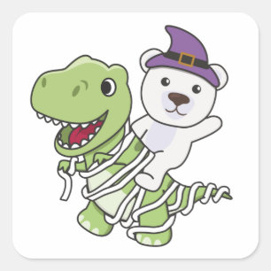 Polar Bear Happy Halloween T-rex Mummy Costume Quadratischer Aufkleber