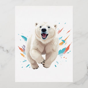 Polar Bear Happy Playful Fun Jumping Air Joyful Folien Feiertagspostkarte