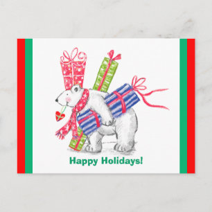 Polar Bear Holiday Gifts Christmas Postcard Feiertagspostkarte