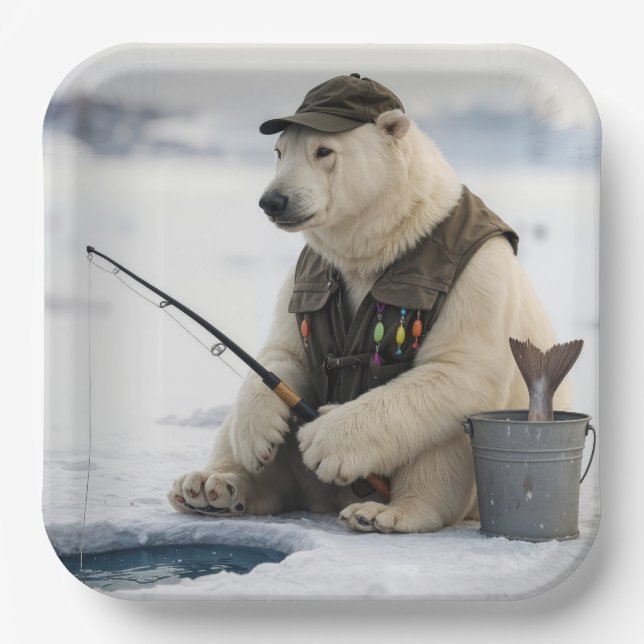 Polar Bear Ice Fishing Pappteller (Vorderseite)