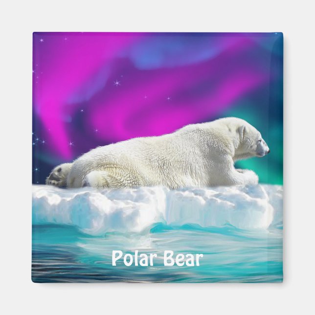 Polar Bear, Ice Floor & Aurora Wildlife Art Magnet (Vorne)