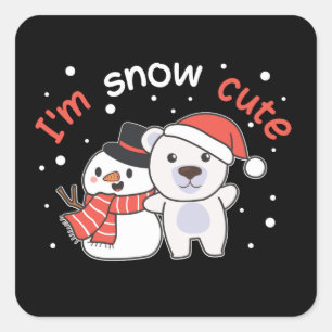 Polar Bear I'm Snow Cute Snowman Snow Pun Quadratischer Aufkleber