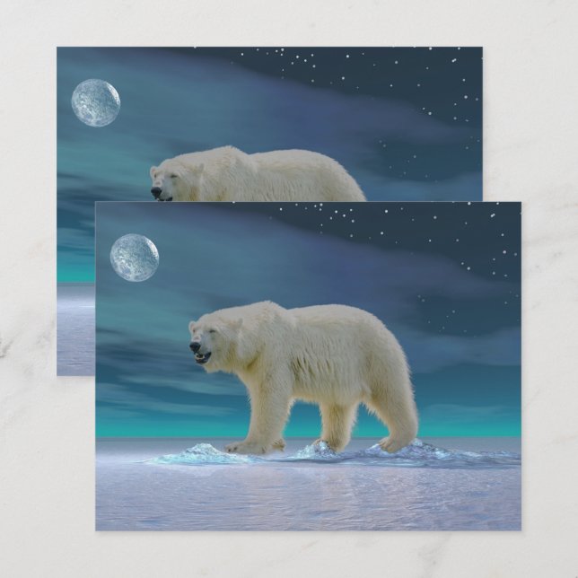 Polar Bear in Moonlight Flat Greeting Card Karte (Vorne/Hinten)