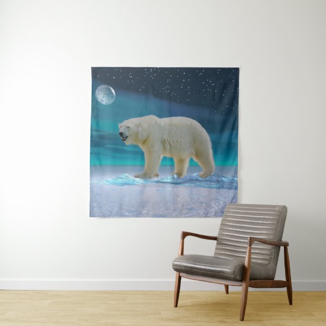 Polar Bear in Moonlight Tapestry Wandteppich (Beispiel)