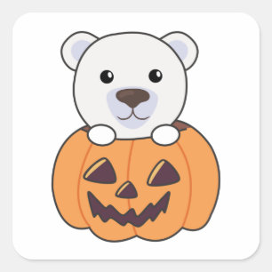 Polar Bear in Pumpkin Sweet Polar Bars glücklich Quadratischer Aufkleber