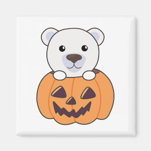 Polar Bear in Pumpkin Sweet Polar Bears Happy Magn Magnet