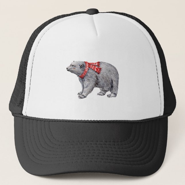 Polar Bear in Red Scarf Truckerkappe (Vorderseite)
