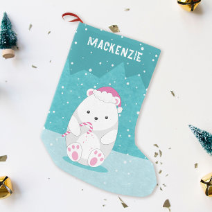 Polar Bear in rosa Weihnachtsmannmütze Niedlicher  Kleiner Weihnachtsstrumpf