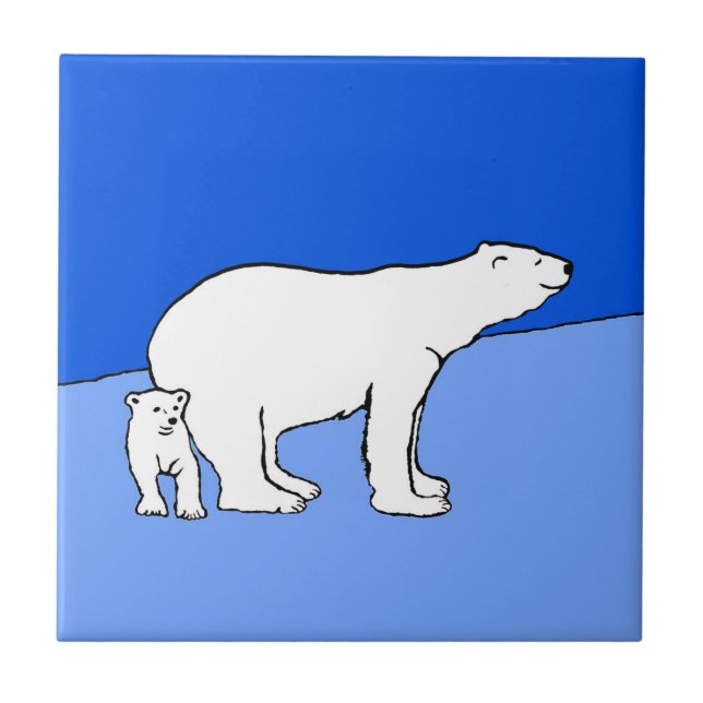 Polar Bear Mama and Cub Painting - Wildlife Art Fliese (Vorderseite)