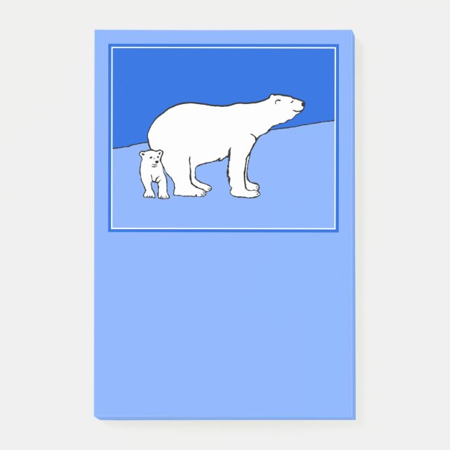 Polar Bear Mama and Cub Painting - Wildlife Art Post-it Klebezettel (Vorderseite)