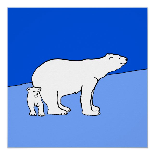 Polar Bear Mama and Cub Painting - Wildlife Art Poster (Vorderseite)