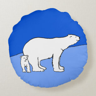 Polar Bear Mama and Cub Painting - Wildlife Art Rundes Kissen