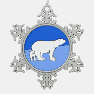 Polar Bear Mama and Cub Painting - Wildlife Art Schneeflocken Zinn-Ornament