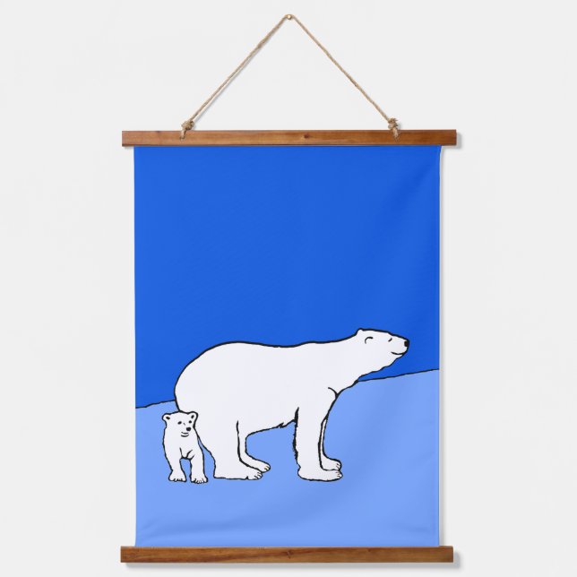Polar Bear Mama and Cub Painting - Wildlife Art Wandteppich Mit Holzrahmen (Vorderseite)