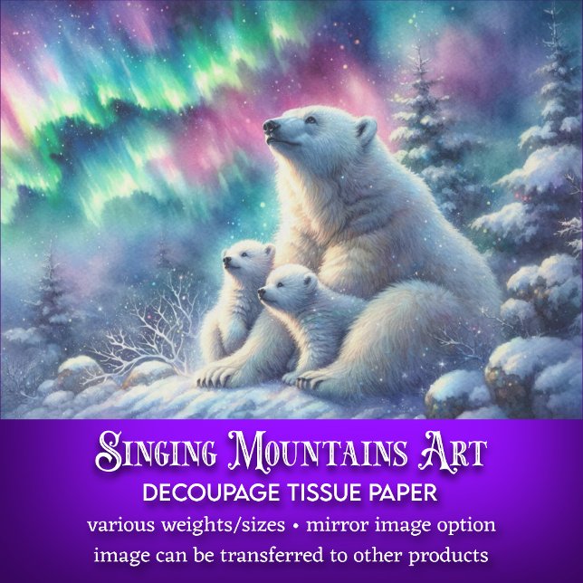 Polar Bear Mama & Cubs Northern Lights Decouge Seidenpapier (Von Creator hochgeladen)