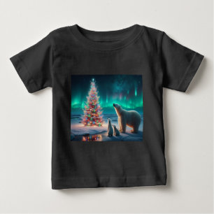 Polar Bear Mama Cubs Weihnachtsbaum Aurora Boreali Baby T-shirt