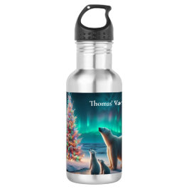 Polar Bear Mama Cubs Weihnachtsbaum Aurora Boreali Edelstahlflasche