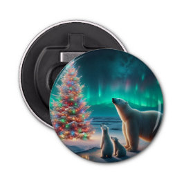 Polar Bear Mama Cubs Weihnachtsbaum Aurora Boreali Flaschenöffner