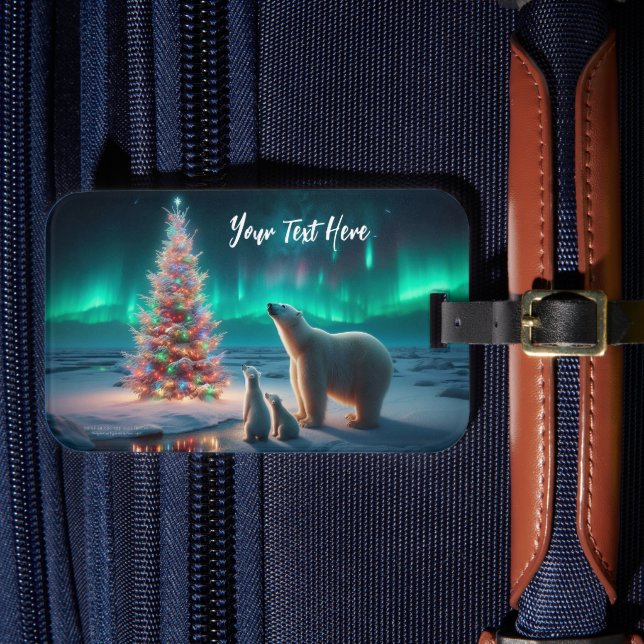 Polar Bear Mama Cubs Weihnachtsbaum Aurora Boreali Gepäckanhänger (Vorderseite Insitu 4)