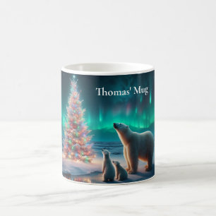 Polar Bear Mama Cubs Weihnachtsbaum Aurora Boreali Kaffeetasse