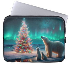 Polar Bear Mama Cubs Weihnachtsbaum Aurora Boreali Laptopschutzhülle