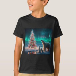 Polar Bear Mama Cubs Weihnachtsbaum Aurora Boreali T-Shirt