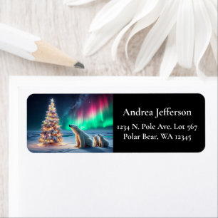 Polar Bear Mama Cubs Weihnachtsbaum Nordlichter