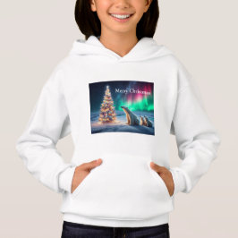 Polar Bear Mama Cubs Weihnachtsbaum Nordlichter Hoodie