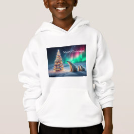 Polar Bear Mama Cubs Weihnachtsbaum Nordlichter Hoodie
