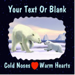 Polar Bear - Mama Nose Best Fotoskulptur Magnet<br><div class="desc">Ein Eisbärenkub sucht von seiner Mutter auf dem arktischen Eispack eine Beruhigung. Es erscheint auch das Textlesen "Cold Noses Warm Hearts" und ein rotes Herz. Alles auf einem sternigen Hintergrund. Fügen Sie Ihren eigenen zusätzlichen Text hinzu.</div>
