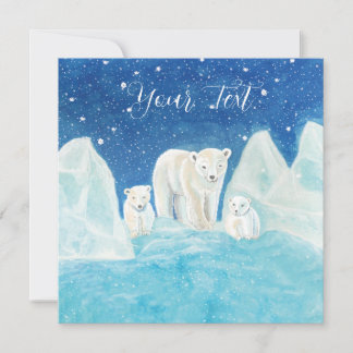 Polar Bear Mama & Two Cubs Illustration Karte