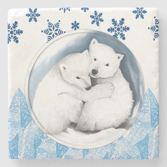 Polar Bear Marble Stone Untersetzer Weihnachten (Vorderseite)