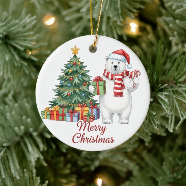 Polar Bear Merry Christmas Ornament - Personalized (Baum)