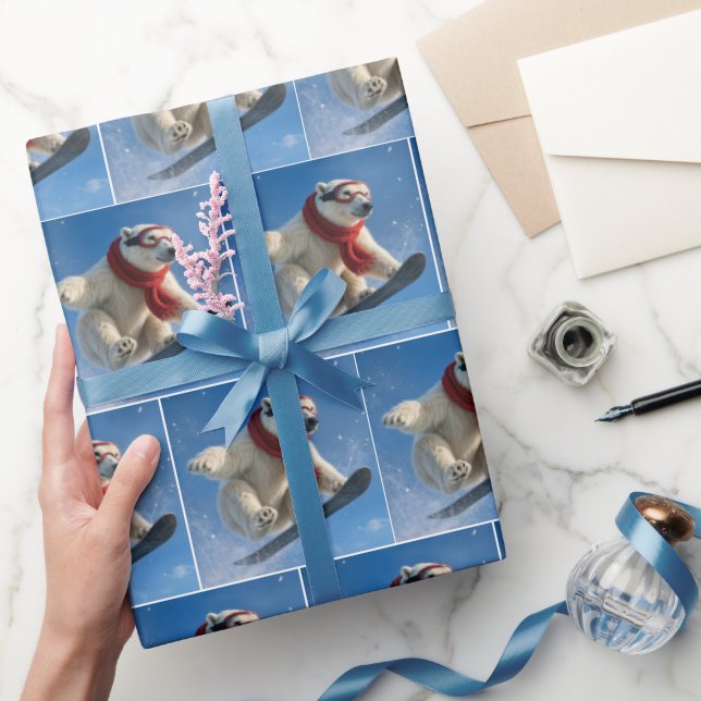 Polar Bear Mid-air on a Snowboard Geschenkpapier (Schenken)