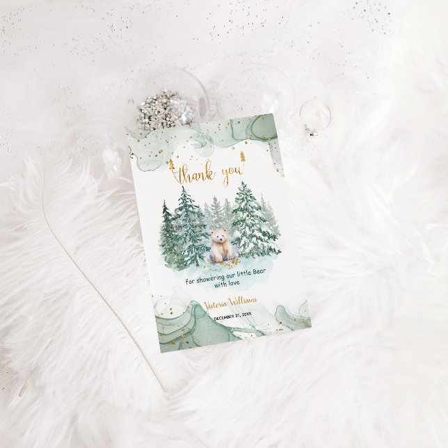 Polar Bear Minimalistisch Winter Baby Dusche Dankeskarte (Von Creator hochgeladen)