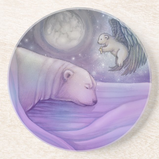 Polar Bear mit Angel-Untersetzer Sandstein Untersetzer (Vorne)
