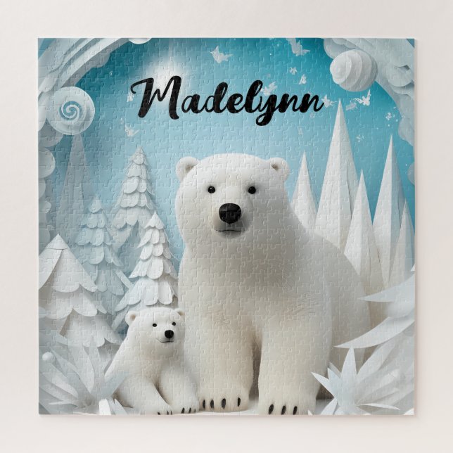 Polar Bear mit Cub Arctic Ocean Personalisiert Puzzle (Vertikal)