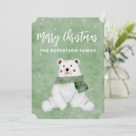 Polar Bear mit grünem Scarf Frohe Weihnachten